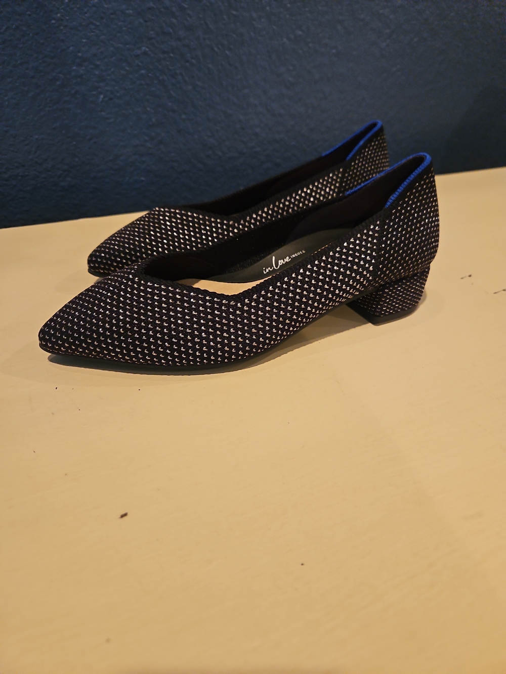 NEW Rothy's Black Pointed Toe Star Block Heel In Love Insole - Picture 4 of 10